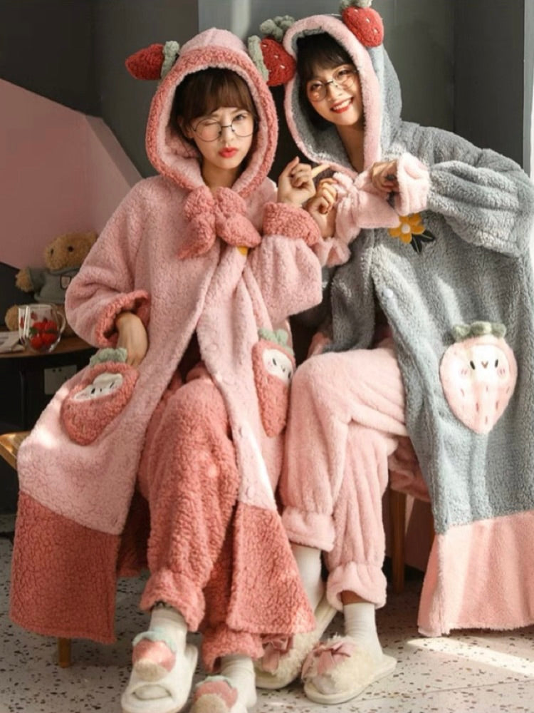 Creamy Avocado Cozy Winter Fleece Sleepwear Nightgown Set - ntbhshop