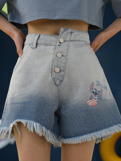 Lilo & Stitch Distressed Denim Shorts-Shorts-ntbhshop