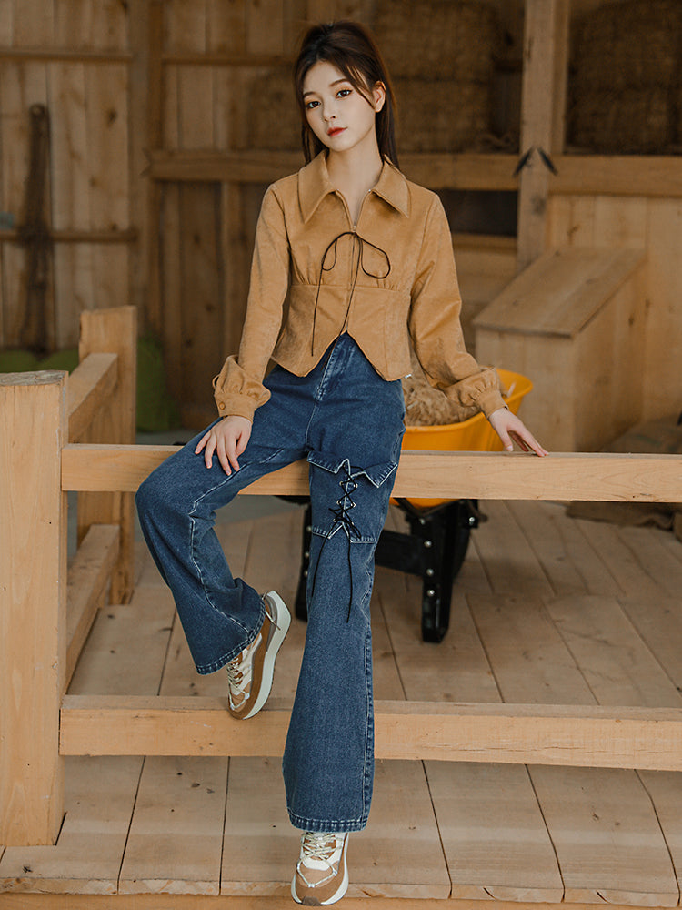 Cow Girl Knit Top & Corduroy Blouse-ntbhshop