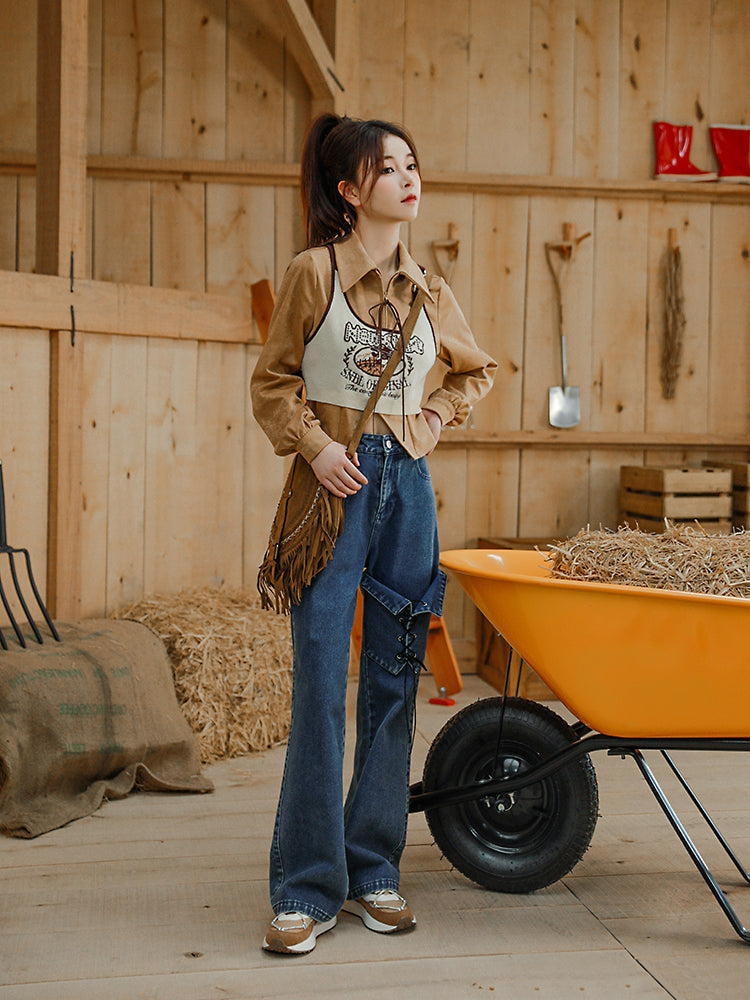 Cow Girl Knit Top & Corduroy Blouse-ntbhshop