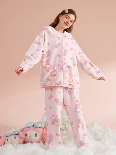 My Melody Cinnamoroll Pompompurin Fleece Pajamas-Pajamas-ntbhshop