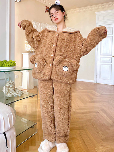 Brown Bear Fleece Pajamas-Pajamas-ntbhshop
