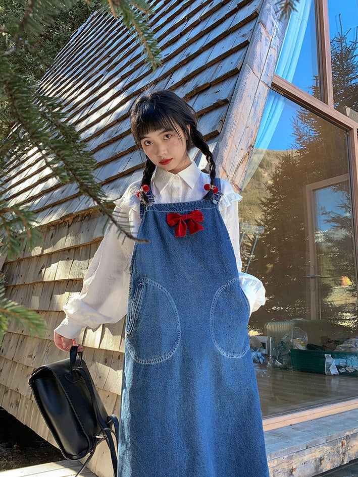 Dreamland Bow Knot Denim Overalls Dress-ntbhshop