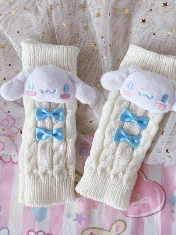 Panda /Cinnamoroll knotbow leg warmers - With Cinnamoroll Decoration / White