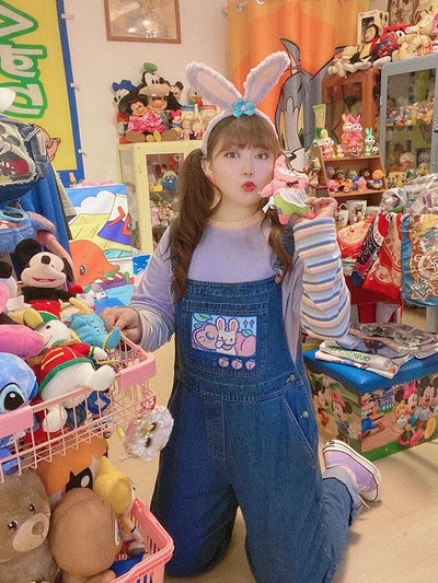 Peach Bunny Tee & Overall Pants-Sets-ntbhshop