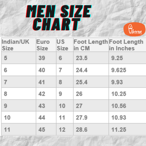 womens chappal size chart