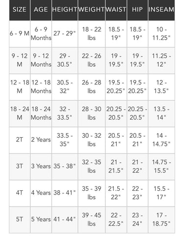 size chart the children's place