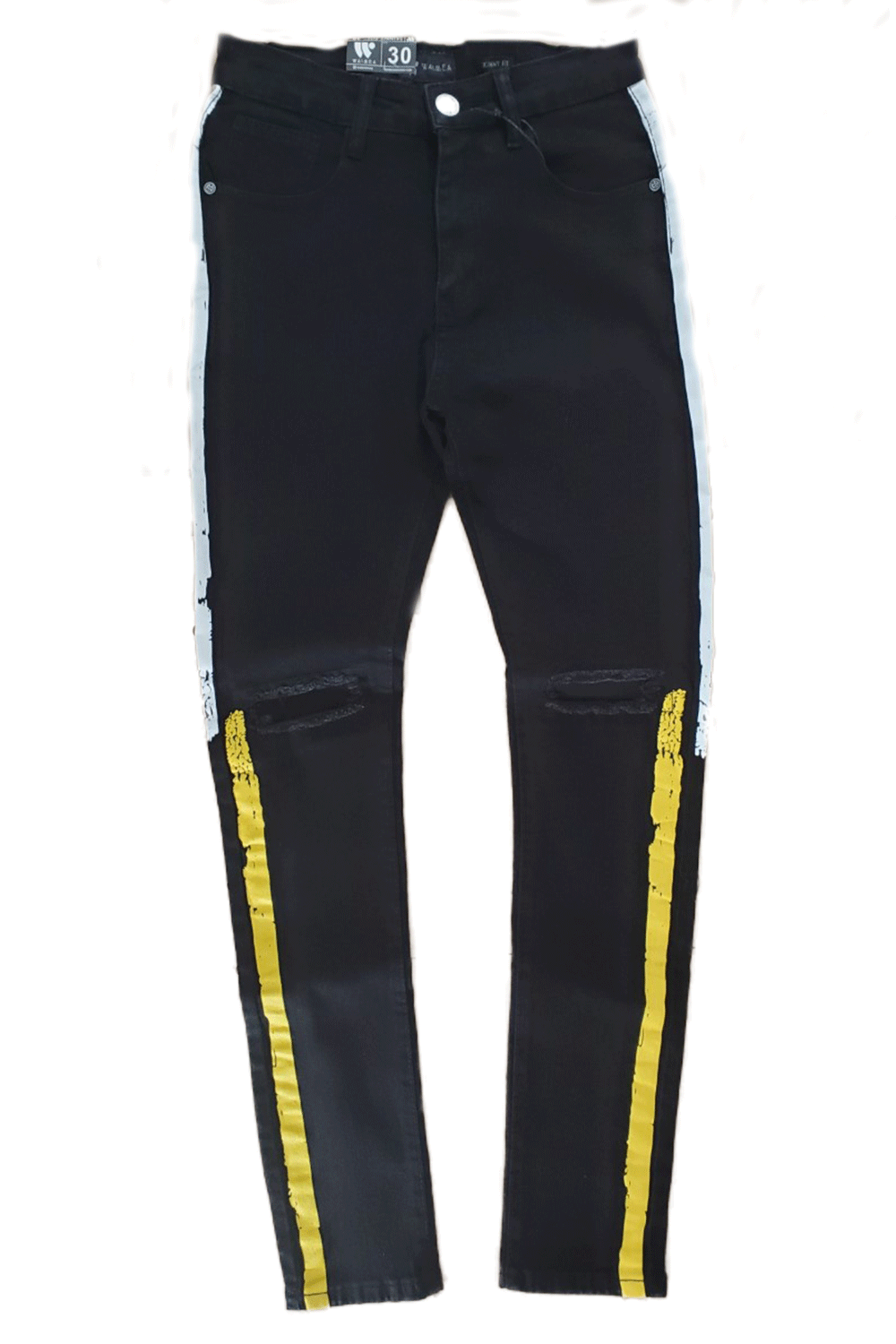 Waimea Painted Side Stripe Black/White/Yellow Skinny Fit Men Jeans M46 ...