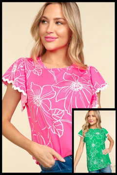 PREORDER: Blooming Rhapsody: Floral Ruffle Tee / Choice of Color (Ships End of May)