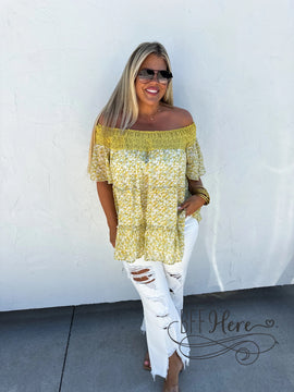 Sunshine Charm: Floral Off-Shoulder Blouse