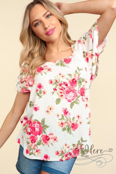 PREORDER: Rose Garden Whisper: Floral Draped Flutter Top (Ships End of May)