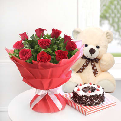 happy birthday teddy bear and flowers