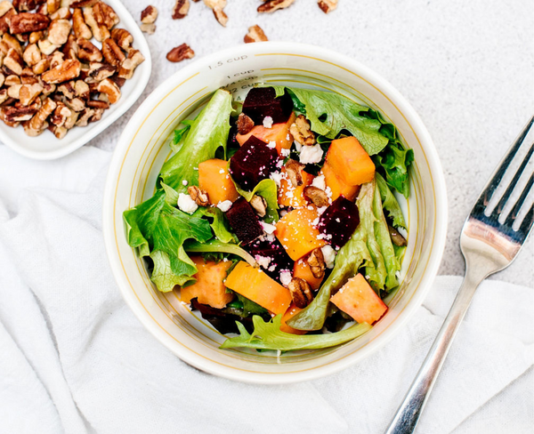 Pumpkin and Beets Salad with Feta Cheese and Nuts