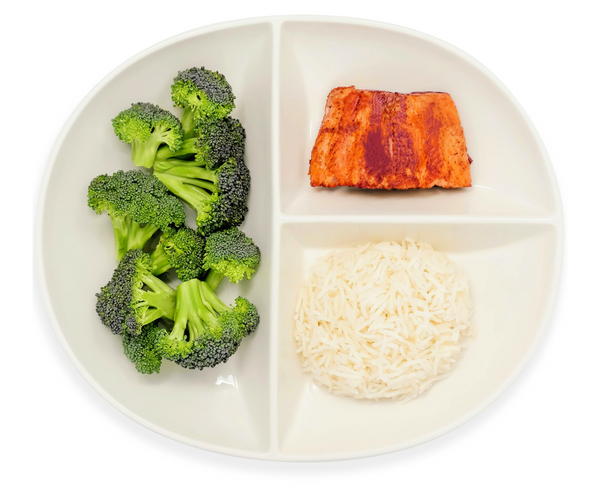 Baked Salmon with Rice and Steamed Broccoli