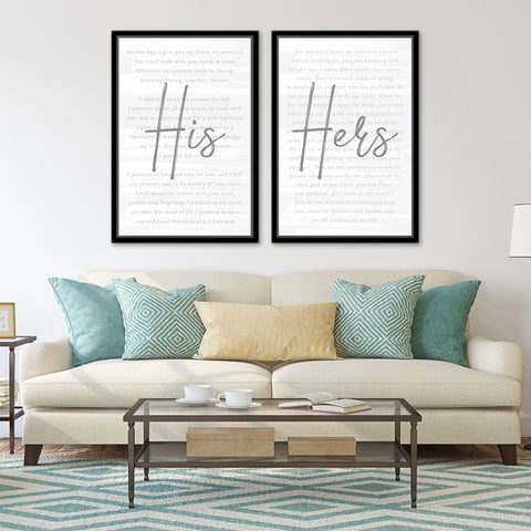 Personalized His & Hers Wedding Vows 2 Panel Art Prints Set
