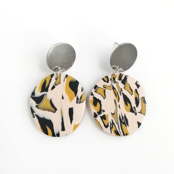 Leopard print - small abstract circle shape earring with round silver Stainless steel