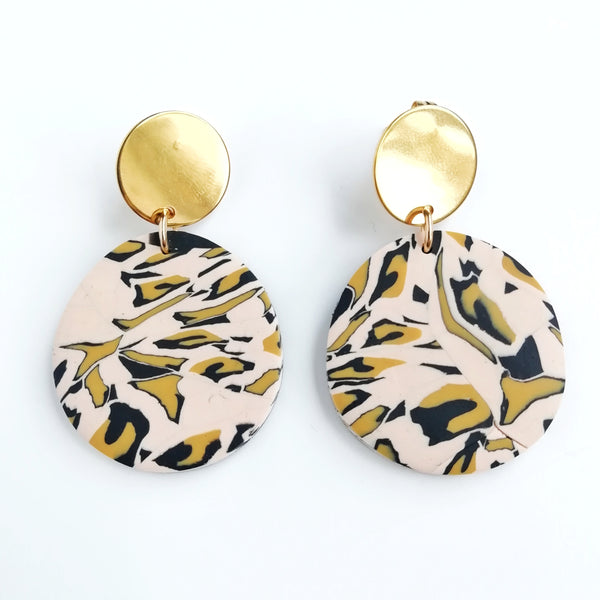 Leopard print - medium abstract circle shape earring with round kc gold Stainless steel