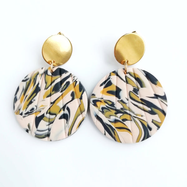 Leopard print - Large circle shape earring with round kc gold Stainless steel