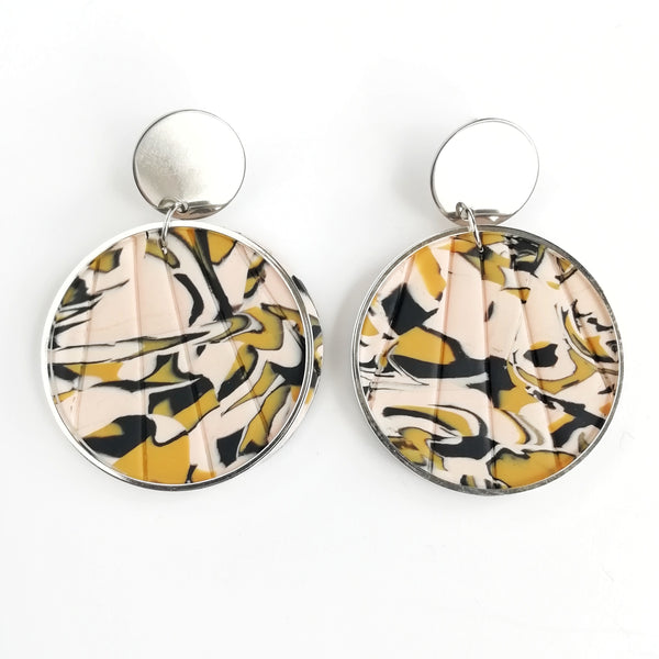 Leopard print - Large circle shape earring with round silver Stainless steel