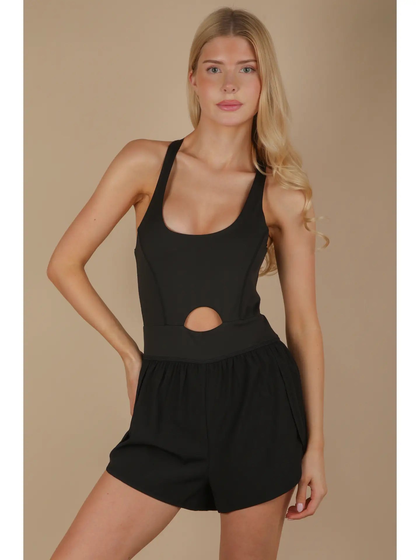 Take a Look Around Front Cutout Activewear Romper in Black