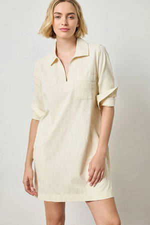 Split Neck Collared Dress in Oyster by Lilla P - Poshabilities