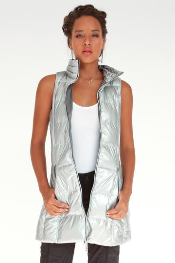 silver metallic puffer vest