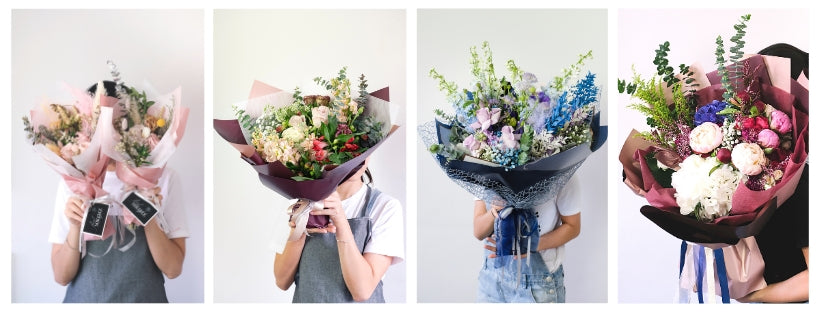 Size guide for hand-tied flower bouquets in singapore for floral mikelle