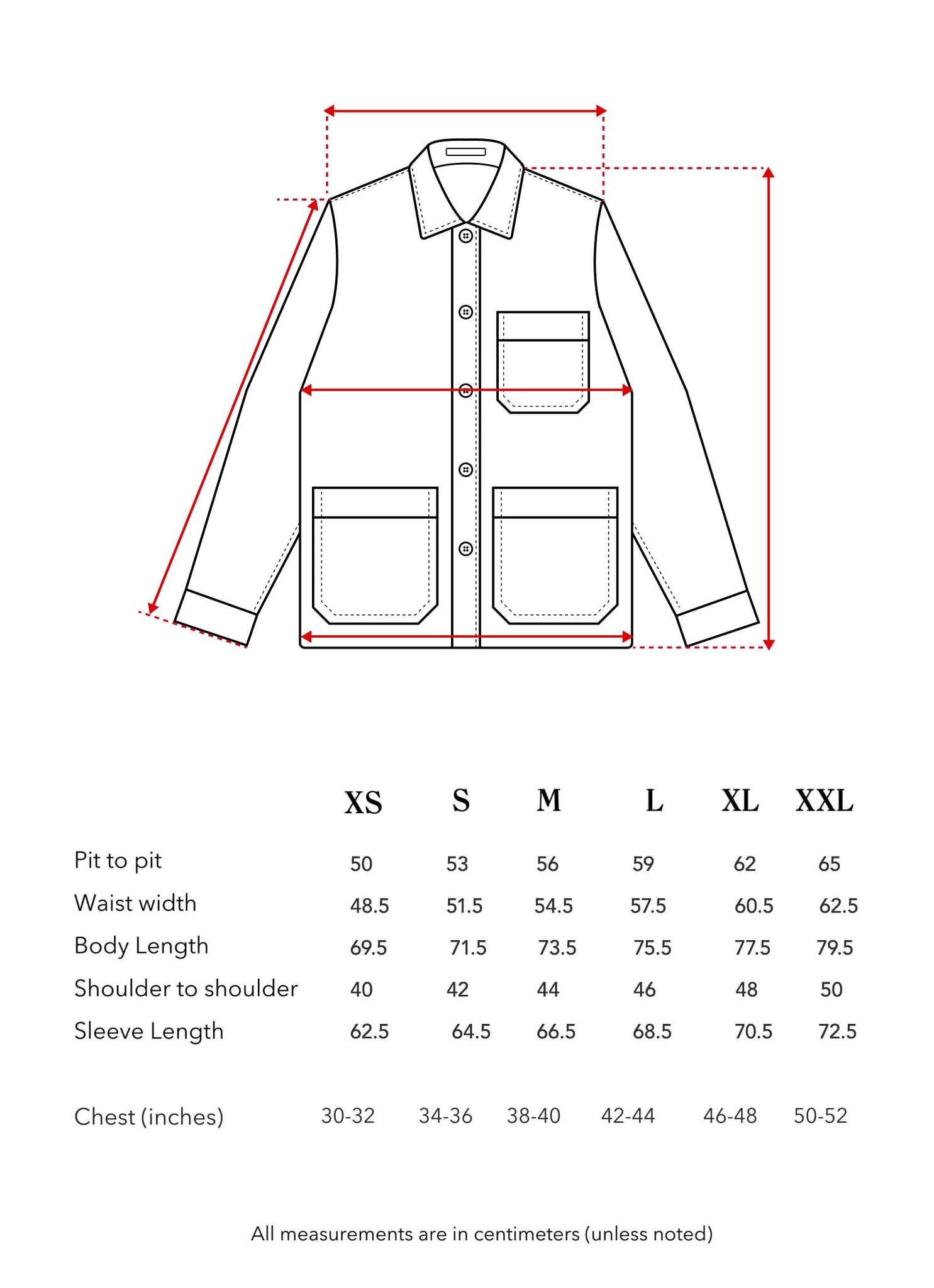 slim fit blazer size chart