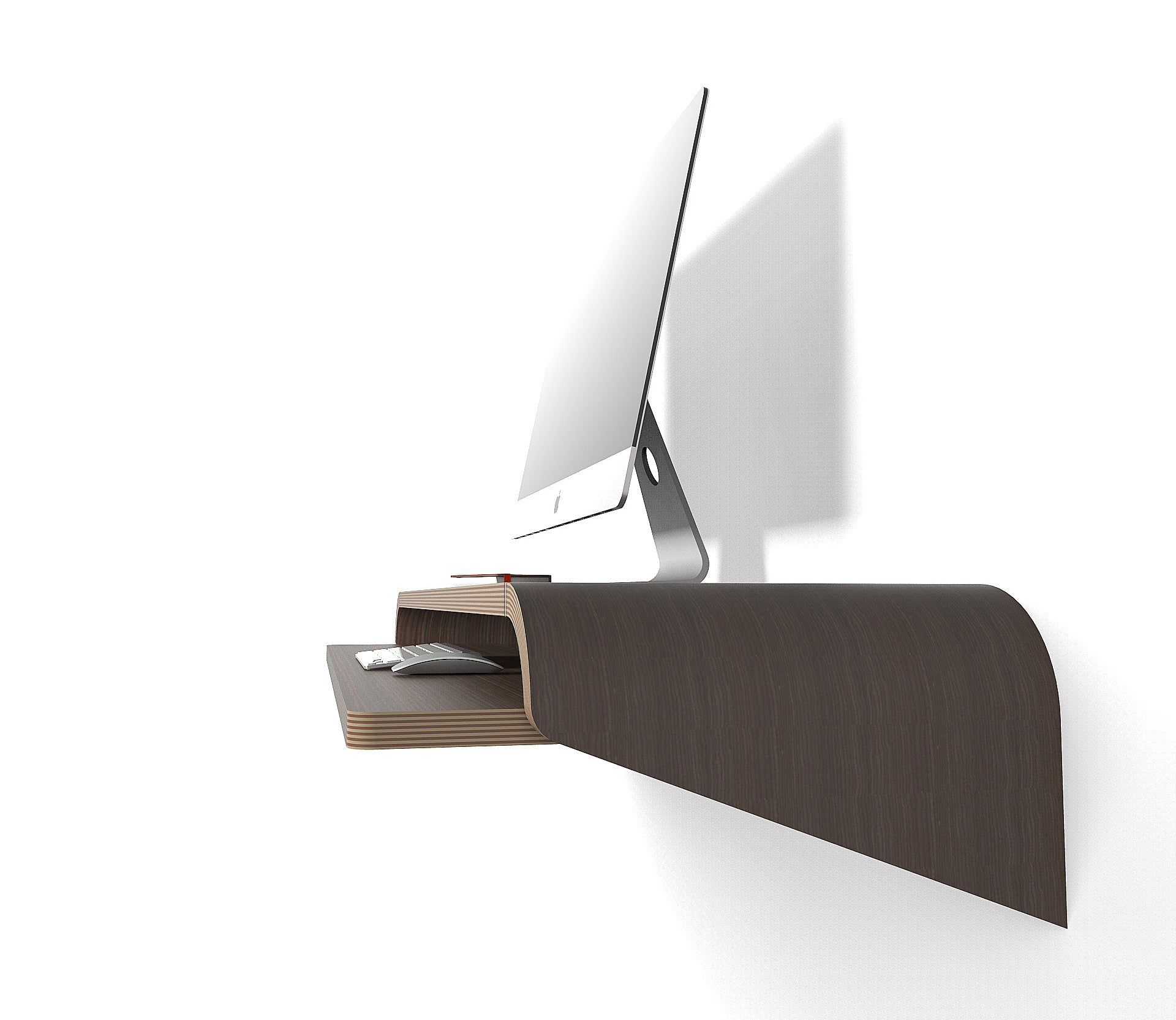 Minimal Wall Desk Walnut Large Pull Out Shelf Ideal For