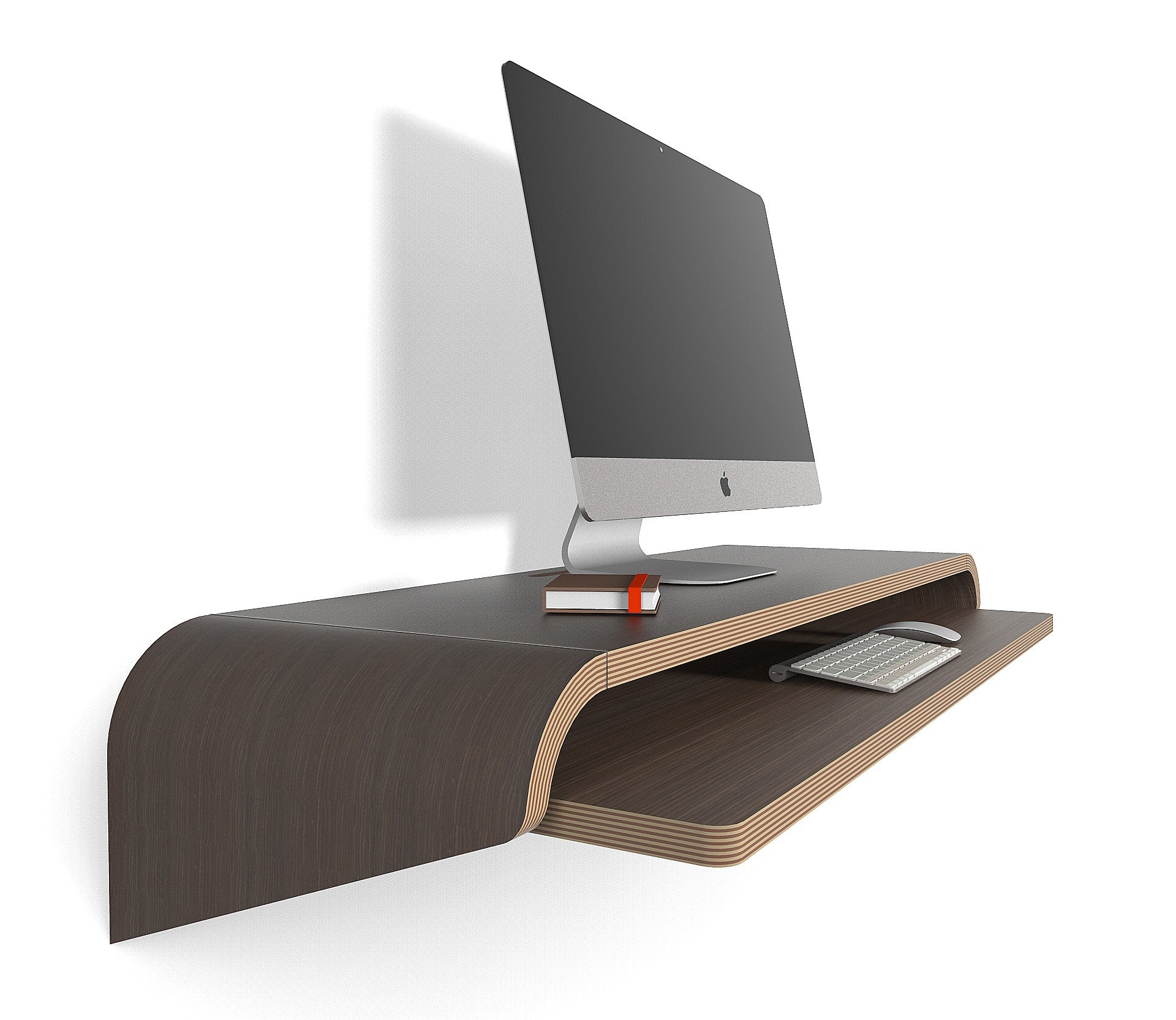 Minimal Wall Desk Walnut Large Pull Out Shelf Ideal For