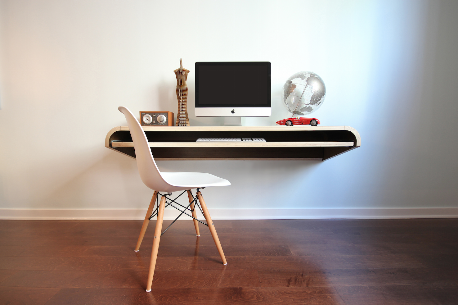 Minimal Wall Desk Walnut Large Pull Out Shelf Ideal For