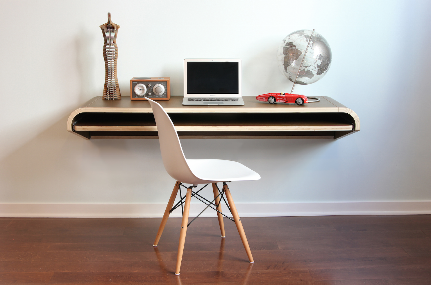 Minimal Wall Desk Walnut Large Pull Out Shelf Ideal For