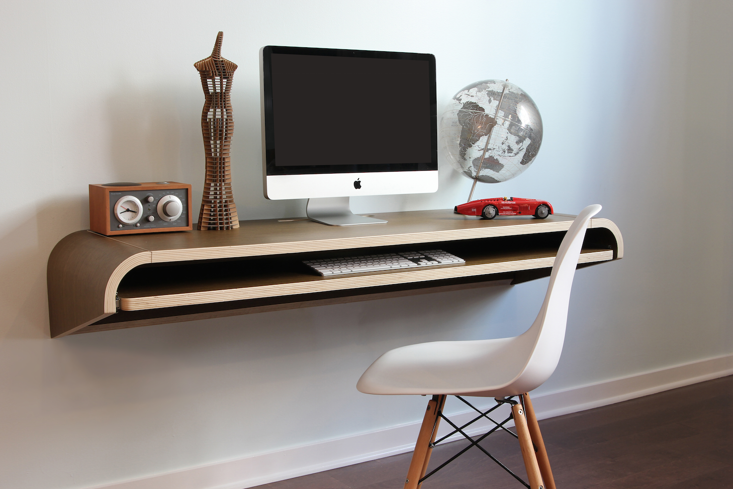 Minimal Wall Desk Walnut Large Pull Out Shelf Ideal For