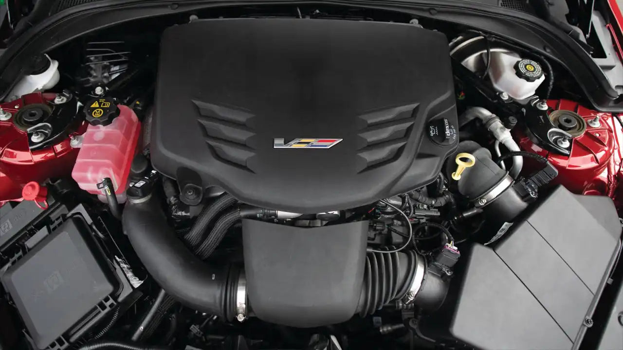 Engine of a Cadillac car, which has fake engine sounds