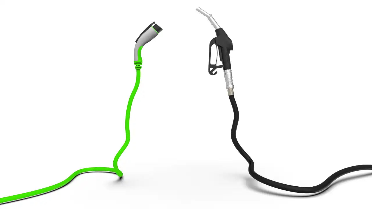 Gas nozzle vs electric vehicle charging plug