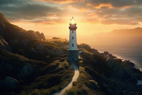A lighthouse or a beacon shining over a scenic route
