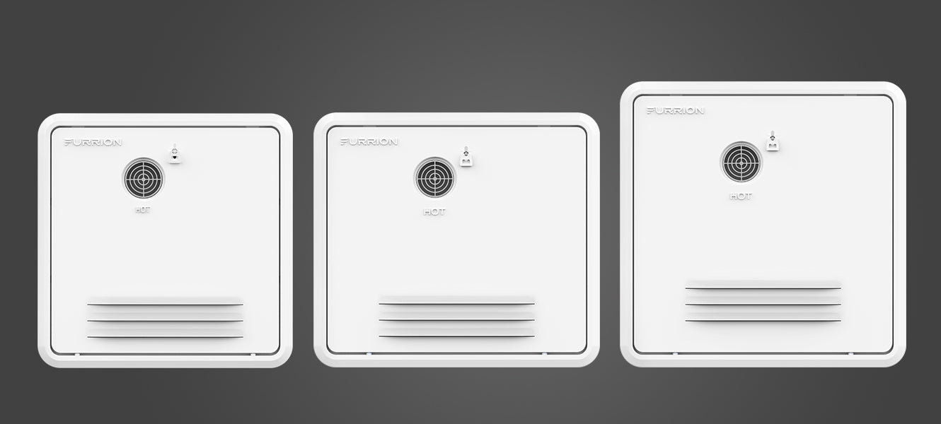 Three available door sizes for Furrion tankless water heaters