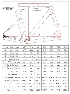 java road bike size chart