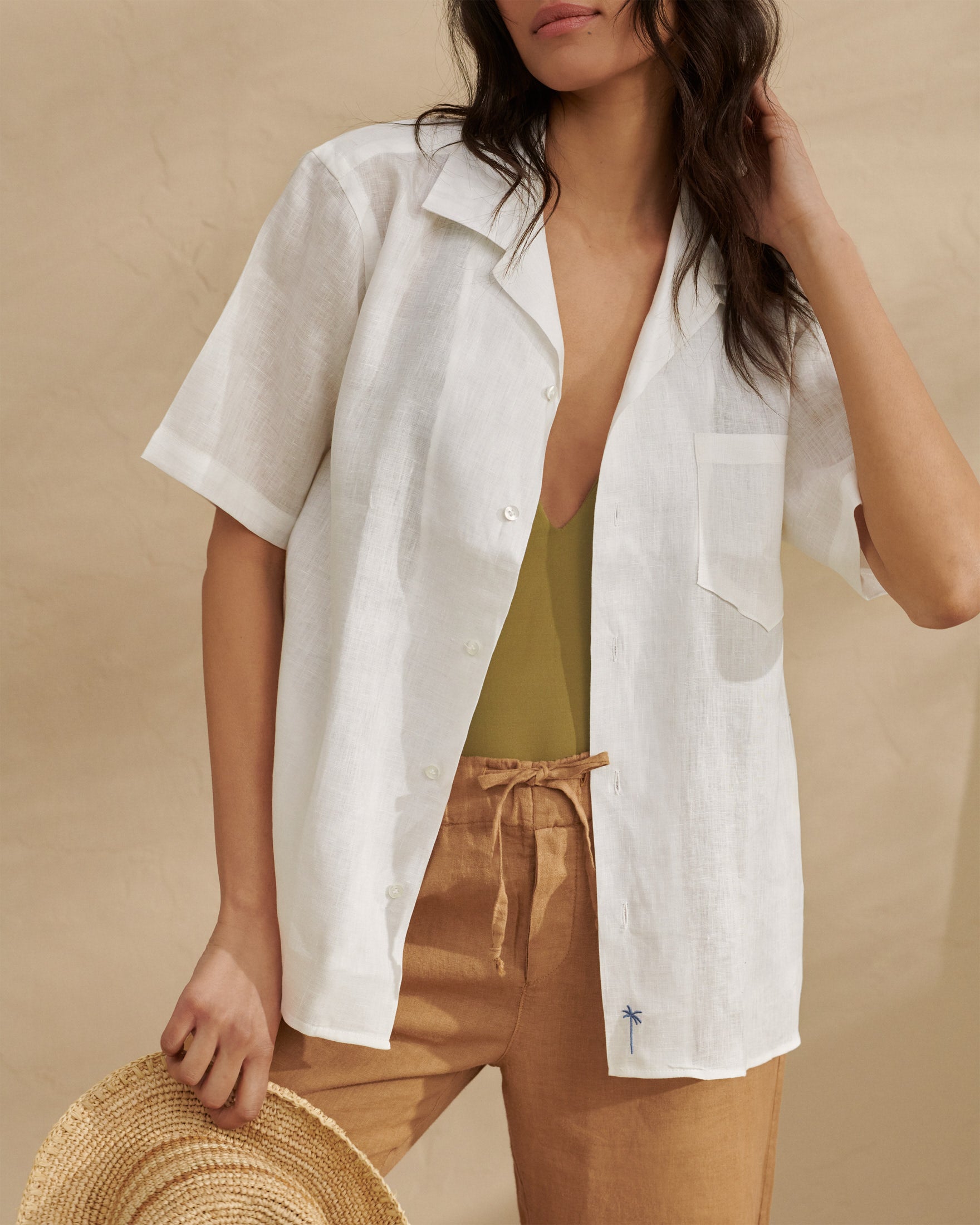 MYKONOS EYELET WHITE BUTTON DOWN SHIRT