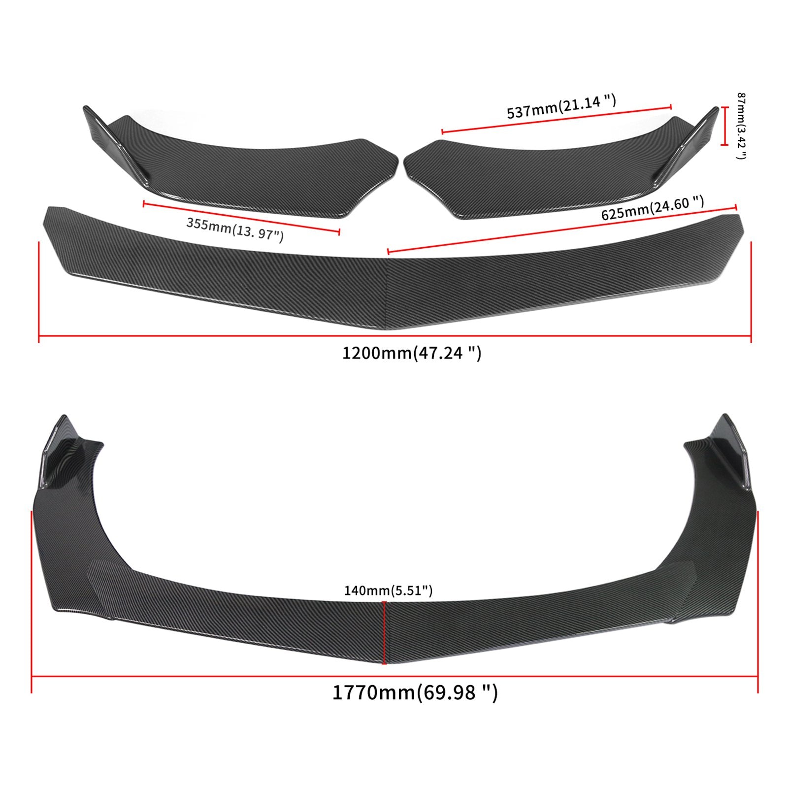 4PCS Universal Front Bumper Lip Body Spoiler Fit GMC Honda Civic Carbon Fiber Generic