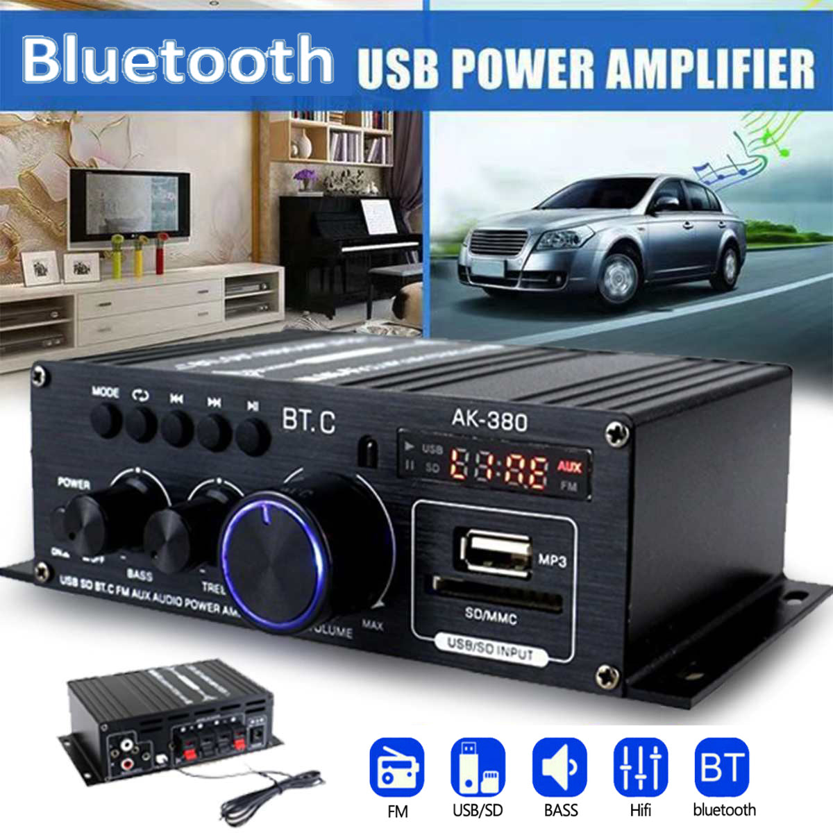 Bluetooth 2.0CH 400W Hi-Fi Auto Stereo 12V MP3 Auto Audio Verstärker Radio Booster