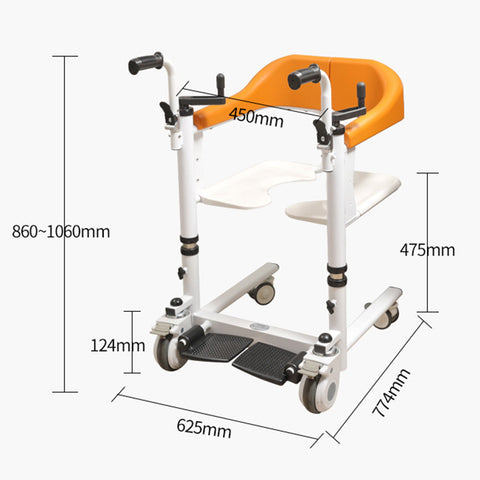 Patient Chair Transferred Lift Wheelchair with 180° Split Seat and Bedpan 440 lb