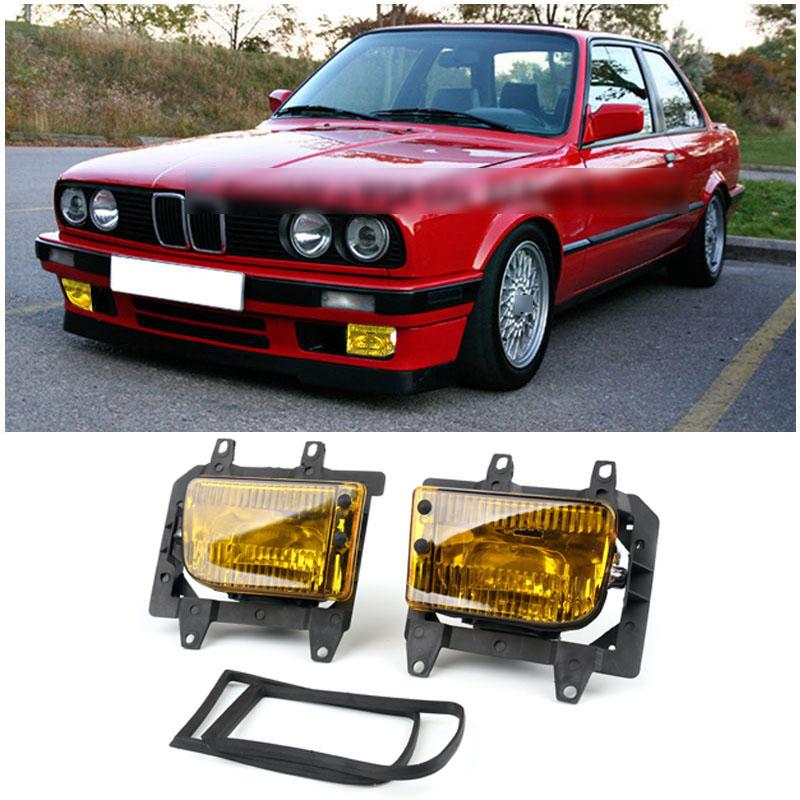 طقم عدسات بلاستيكية لمصابيح الضباب للمصد الأمامي لسيارة 85-93 BMW E30 3-Series Sedan Generic