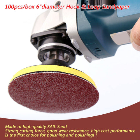 100PCS 6Inch DA Hook & Loop Sandpaper Sanding Discs Sand Sheet Grit 40 - 2000 Generic