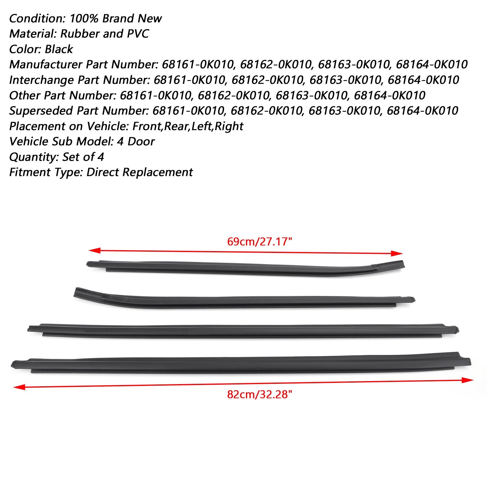 Weatherstrip 4 Door Rubber Seal For Toyota Hilux KUN26 KUN36 GGN25 TGN16 TGN36 Generic