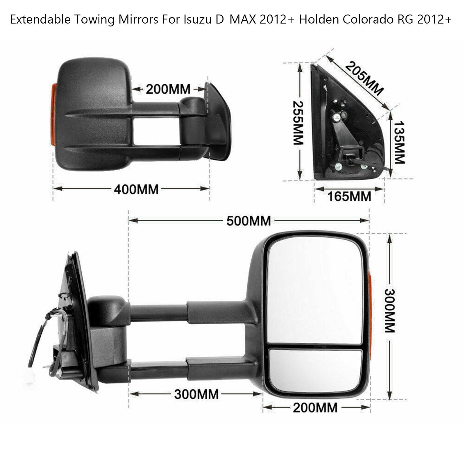 Extendable Towing Mirrors For Isuzu D-MAX 2012+ Holden Colorado RG 2012+ AU StockGeneric