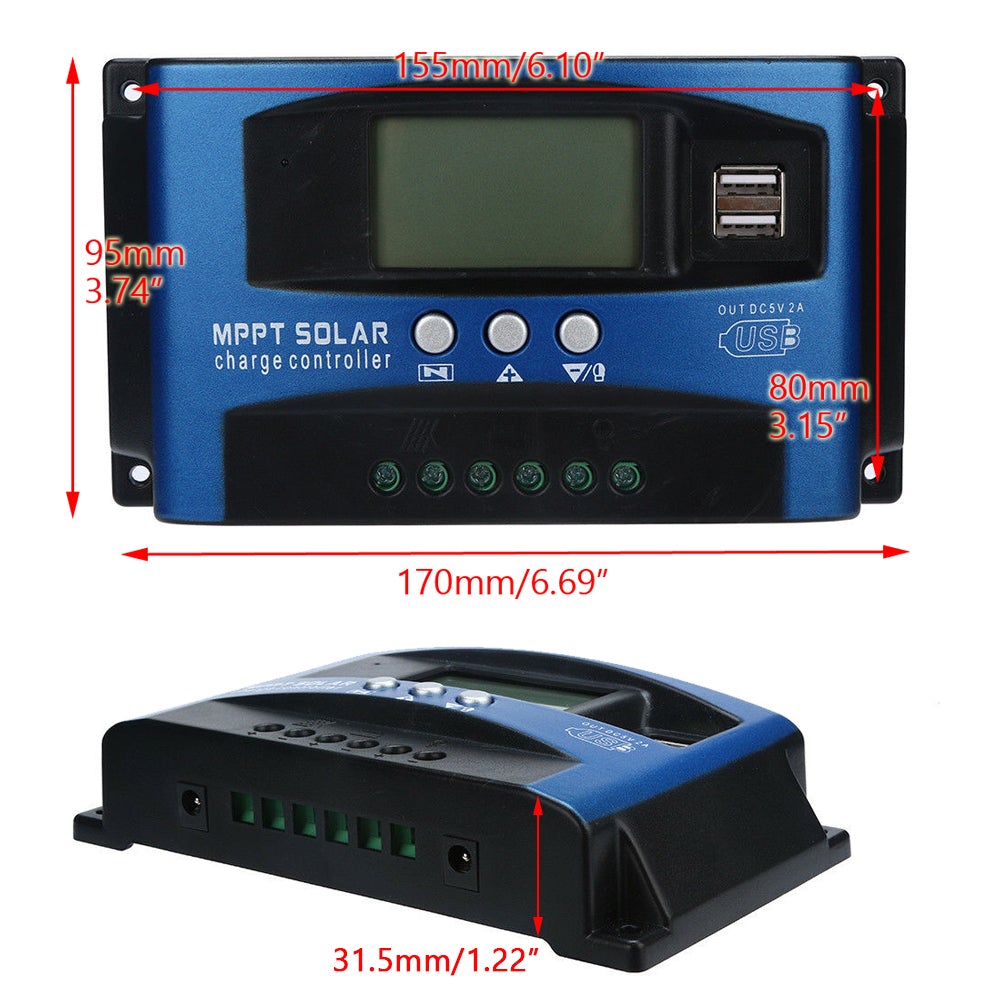 30/40/50/60/100A MPPT منظم الألواح الشمسية جهاز التحكم في الشحن 12 فولت/24 فولت تتبع التركيز التلقائي