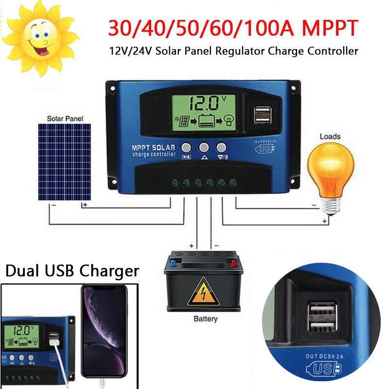 12V-48V MPPT PWM Solar Charge Controller Lead-Acid Lifepo4 Lithium Charger Generic