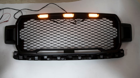 F-150 2018-2020 Ford Fornt Upper Grill Amber LED Repalcement ABS Grille Black Generic