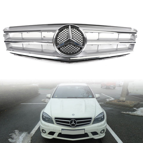 Front Bumper Grille Fit Benz C Class W204 W/LED Emblem C300/C350 2008-2014 Chrome Generic